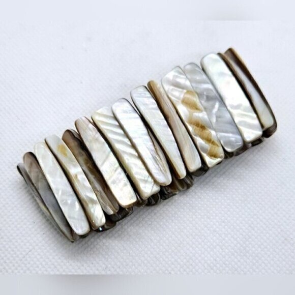 Vintage Chunky Mother of Pearl Shell Stretch Bracelet Boho Statement - Picture 2 of 6